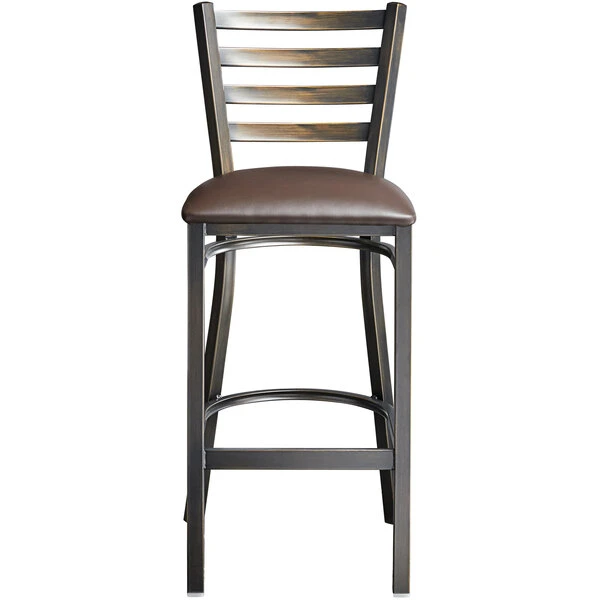 Lancaster Table & Seating Distressed Copper Finish Ladder Back Bar Stool With 2 1/2" Dark Brown Vinyl Padded Seat 5 Lancaster Table & Seating Distressed Copper Finish Ladder Back Bar Stool With 2 1/2" Dark Brown Vinyl Padded Seat - Image 5