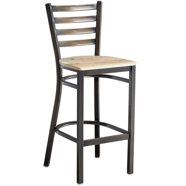 Lancaster Table & Seating Distressed Copper Finish Ladder Back Bar Stool With Driftwood Seat 2 Lancaster Table & Seating Distressed Copper Finish Ladder Back Bar Stool With Driftwood Seat - Image 2