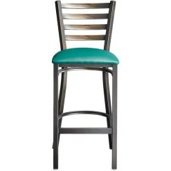 Lancaster Table & Seating Distressed Copper Finish Ladder Back Bar Stool With 2 1/2" Green Vinyl Padded Seat -Zown Shop 2088426