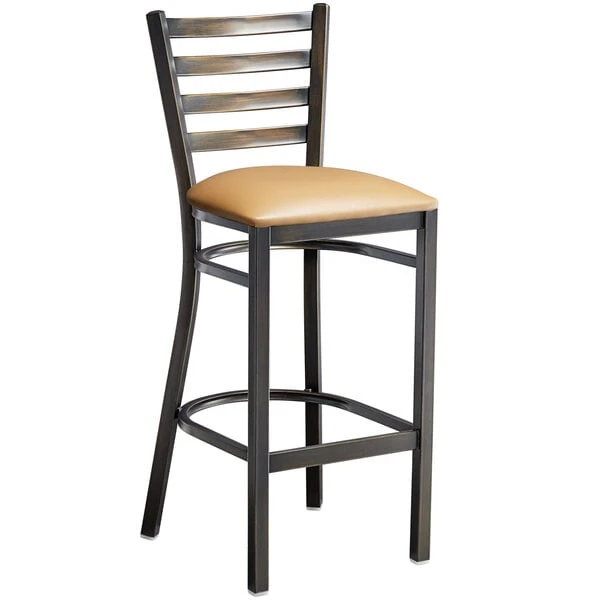 Lancaster Table & Seating Distressed Copper Finish Ladder Back Bar Stool With 2 1/2" Light Brown Vinyl Padded Seat 2 Lancaster Table & Seating Distressed Copper Finish Ladder Back Bar Stool With 2 1/2" Light Brown Vinyl Padded Seat - Image 2