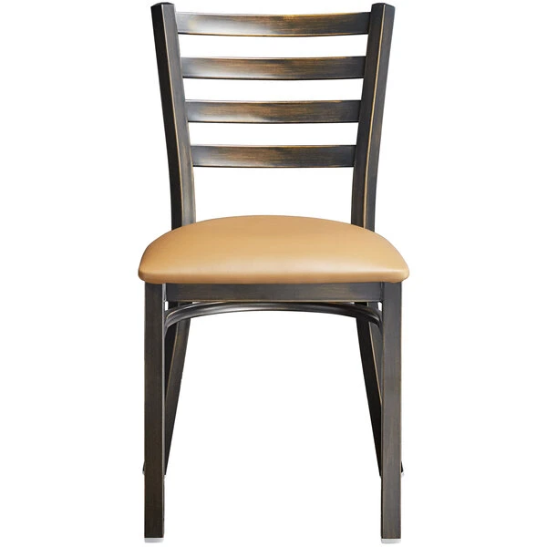 Lancaster Table & Seating Distressed Copper Finish Ladder Back Chair With 2 1/2" Light Brown Vinyl Padded Seat 5 Lancaster Table & Seating Distressed Copper Finish Ladder Back Chair With 2 1/2" Light Brown Vinyl Padded Seat - Image 5