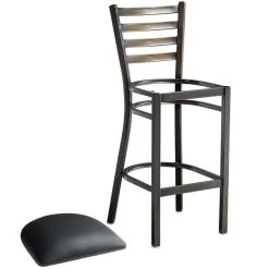 Lancaster Table & Seating Distressed Copper Finish Ladder Back Bar Stool With 2 1/2" Black Vinyl Padded Seat -Zown Shop 2088614