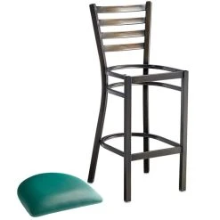 Lancaster Table & Seating Distressed Copper Finish Ladder Back Bar Stool With 2 1/2" Green Vinyl Padded Seat -Zown Shop 2088616