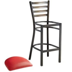 Lancaster Table & Seating Distressed Copper Finish Ladder Back Bar Stool With 2 1/2" Red Vinyl Padded Seat -Zown Shop 2088619