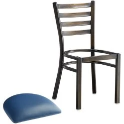 Lancaster Table & Seating Distressed Copper Finish Ladder Back Chair With 2 1/2" Navy Vinyl Padded Seat -Zown Shop 2088984