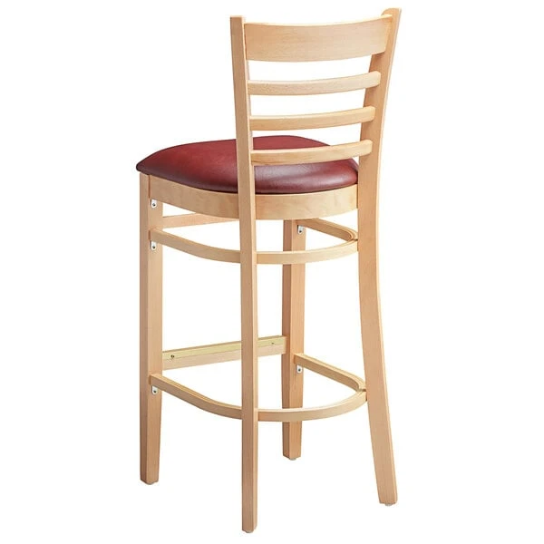 Lancaster Table & Seating Natural Ladder Back Bar Height Chair With 2 1/2" Burgundy Padded Seat 3 Lancaster Table & Seating Natural Ladder Back Bar Height Chair With 2 1/2" Burgundy Padded Seat - Image 3