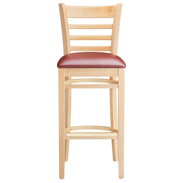 Lancaster Table & Seating Natural Ladder Back Bar Height Chair With 2 1/2" Burgundy Padded Seat 5 Lancaster Table & Seating Natural Ladder Back Bar Height Chair With 2 1/2" Burgundy Padded Seat - Image 5