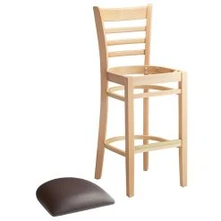 Lancaster Table & Seating Natural Ladder Back Bar Height Chair With 2 1/2" Dark Brown Padded Seat -Zown Shop 2089749