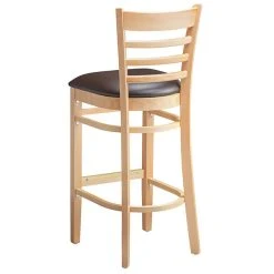Lancaster Table & Seating Natural Ladder Back Bar Height Chair With 2 1/2" Dark Brown Padded Seat -Zown Shop 2089751