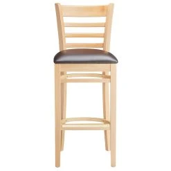 Lancaster Table & Seating Natural Ladder Back Bar Height Chair With 2 1/2" Dark Brown Padded Seat -Zown Shop 2089752
