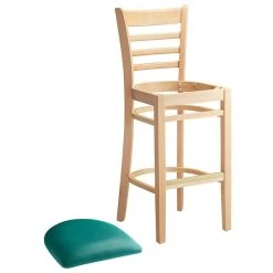 Lancaster Table & Seating Natural Ladder Back Bar Height Chair With 2 1/2" Green Padded Seat -Zown Shop 2089759