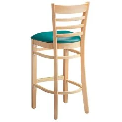 Lancaster Table & Seating Natural Ladder Back Bar Height Chair With 2 1/2" Green Padded Seat -Zown Shop 2089761
