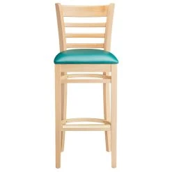 Lancaster Table & Seating Natural Ladder Back Bar Height Chair With 2 1/2" Green Padded Seat -Zown Shop 2089762