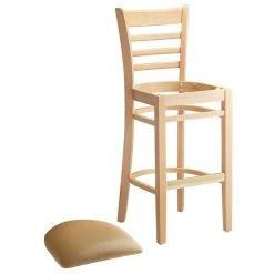 Lancaster Table & Seating Natural Ladder Back Bar Height Chair With 2 1/2" Light Brown Padded Seat -Zown Shop 2089769