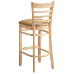 Lancaster Table & Seating Natural Ladder Back Bar Height Chair With 2 1/2" Light Brown Padded Seat -Zown Shop 2089771