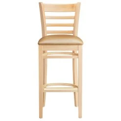 Lancaster Table & Seating Natural Ladder Back Bar Height Chair With 2 1/2" Light Brown Padded Seat -Zown Shop 2089772