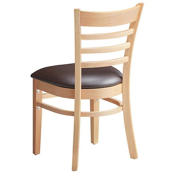 Lancaster Table & Seating Natural Finish Wooden Ladder Back Chair With 2 1/2" Dark Brown Padded Seat 3 Lancaster Table & Seating Natural Finish Wooden Ladder Back Chair With 2 1/2" Dark Brown Padded Seat - Image 3
