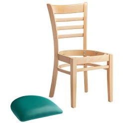 Lancaster Table & Seating Natural Finish Wooden Ladder Back Chair With 2 1/2" Green Padded Seat -Zown Shop 2089803