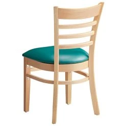 Lancaster Table & Seating Natural Finish Wooden Ladder Back Chair With 2 1/2" Green Padded Seat -Zown Shop 2089805