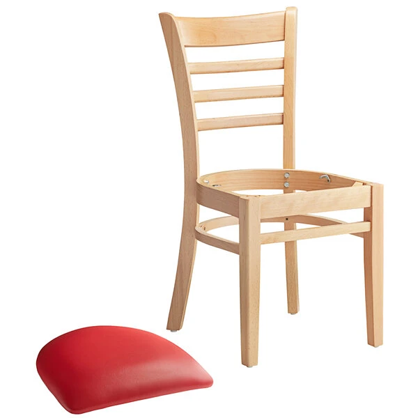 Lancaster Table & Seating Natural Finish Wooden Ladder Back Chair With 2 1/2" Red Padded Seat 4 Lancaster Table & Seating Natural Finish Wooden Ladder Back Chair With 2 1/2" Red Padded Seat - Image 4