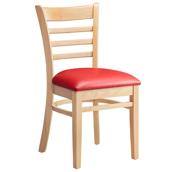 Lancaster Table & Seating Natural Finish Wooden Ladder Back Chair With 2 1/2" Red Padded Seat 2 Lancaster Table & Seating Natural Finish Wooden Ladder Back Chair With 2 1/2" Red Padded Seat - Image 2