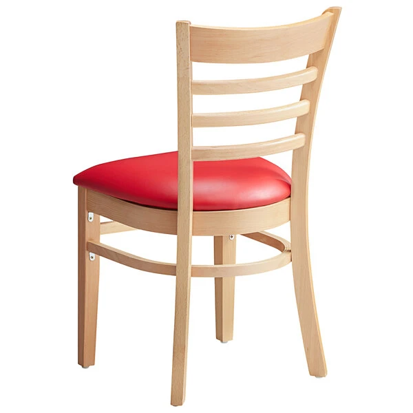 Lancaster Table & Seating Natural Finish Wooden Ladder Back Chair With 2 1/2" Red Padded Seat 3 Lancaster Table & Seating Natural Finish Wooden Ladder Back Chair With 2 1/2" Red Padded Seat - Image 3