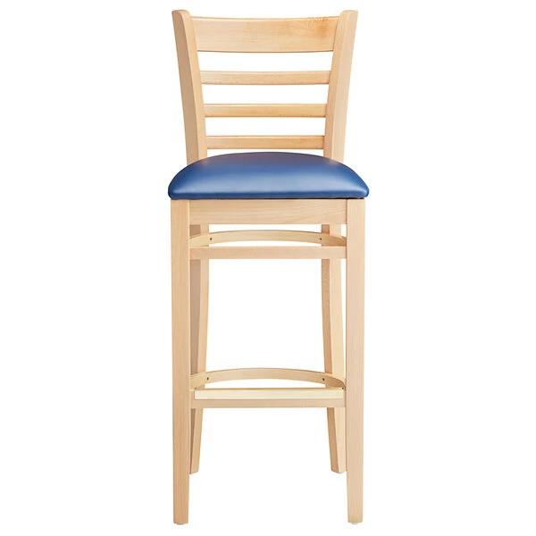 Lancaster Table & Seating Natural Ladder Back Bar Height Chair With 2 1/2" Navy Padded Seat 5 Lancaster Table & Seating Natural Ladder Back Bar Height Chair With 2 1/2" Navy Padded Seat - Image 5