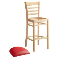 Lancaster Table & Seating Natural Ladder Back Bar Height Chair With 2 1/2" Red Padded Seat -Zown Shop 2089853