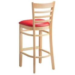 Lancaster Table & Seating Natural Ladder Back Bar Height Chair With 2 1/2" Red Padded Seat -Zown Shop 2089855