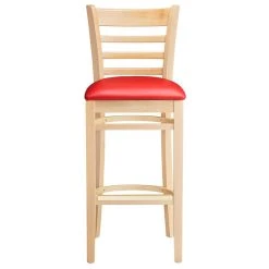 Lancaster Table & Seating Natural Ladder Back Bar Height Chair With 2 1/2" Red Padded Seat -Zown Shop 2089856
