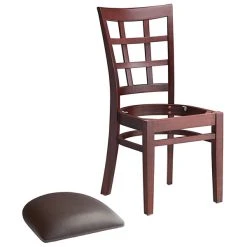 Lancaster Table & Seating Mahogany Wooden Window Back Chair With 2 1/2" Dark Brown Padded Seat -Zown Shop 2089873
