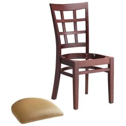 Lancaster Table & Seating Mahogany Wooden Window Back Chair With 2 1/2" Light Brown Padded Seat -Zown Shop 2089893