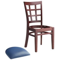 Lancaster Table & Seating Mahogany Wooden Window Back Chair With 2 1/2" Navy Padded Seat -Zown Shop 2089903