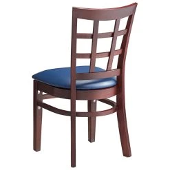 Lancaster Table & Seating Mahogany Wooden Window Back Chair With 2 1/2" Navy Padded Seat -Zown Shop 2089905