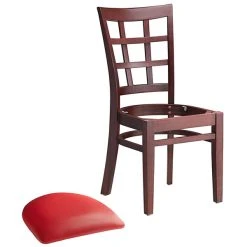 Lancaster Table & Seating Mahogany Wooden Window Back Chair With 2 1/2" Red Padded Seat -Zown Shop 2089913