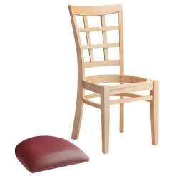 Lancaster Table & Seating Natural Wooden Window Back Chair With 2 1/2" Burgundy Padded Seat -Zown Shop 2089927