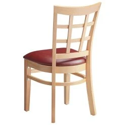 Lancaster Table & Seating Natural Wooden Window Back Chair With 2 1/2" Burgundy Padded Seat -Zown Shop 2089929