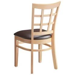 Lancaster Table & Seating Natural Wooden Window Back Chair With 2 1/2" Dark Brown Padded Seat -Zown Shop 2089939