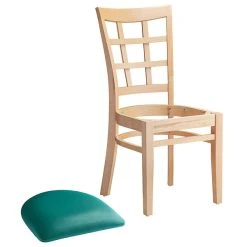 Lancaster Table & Seating Natural Wooden Window Back Chair With 2 1/2" Green Padded Seat -Zown Shop 2089947