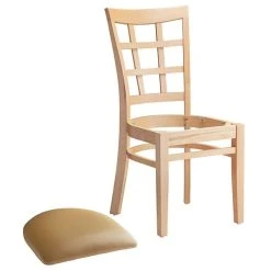 Lancaster Table & Seating Natural Wooden Window Back Chair With 2 1/2" Light Brown Padded Seat -Zown Shop 2089957