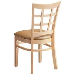 Lancaster Table & Seating Natural Wooden Window Back Chair With 2 1/2" Light Brown Padded Seat -Zown Shop 2089959