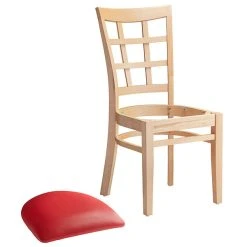 Lancaster Table & Seating Natural Wooden Window Back Chair With 2 1/2" Red Padded Seat -Zown Shop 2089967