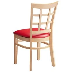 Lancaster Table & Seating Natural Wooden Window Back Chair With 2 1/2" Red Padded Seat -Zown Shop 2089969