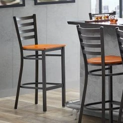 Lancaster Table & Seating Distressed Copper Finish Ladder Back Bar Stool With Cherry Wood Seat