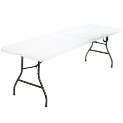Bridgeport Essentials C778BP14WSL1X 96" X 30" White Resin Fold-In-Half Blow Molded Table With Steel Powder Coated Frame