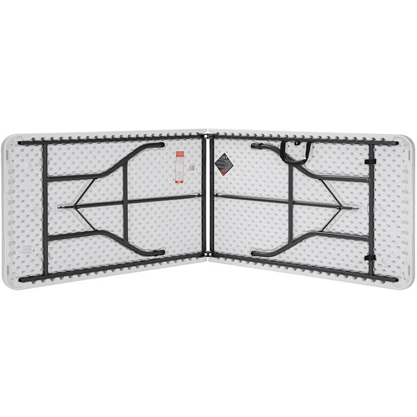 Bridgeport Essentials C778BP14WSL1X 96" X 30" White Resin Fold-In-Half Blow Molded Table With Steel Powder Coated Frame 2 Bridgeport Essentials C778BP14WSL1X 96" X 30" White Resin Fold-In-Half Blow Molded Table With Steel Powder Coated Frame - Image 2