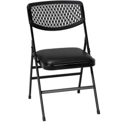 Bridgeport Essentials C861BP60BLK4E Black Resin Folding Chair With Vinyl Padded Seat And Mesh Back - 4/Pack