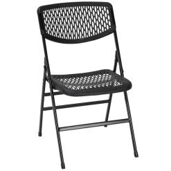 Bridgeport Essentials C863BP60BLK2E Black Resin Folding Chair With Mesh Seat And Back - 2/Pack