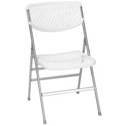 Bridgeport Essentials C863BP60WHP2E White Resin Folding Chair With Mesh Seat And Back - 2/Pack