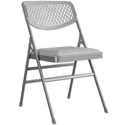 Bridgeport Essentials C865BP60GRY4E Gray Resin Folding Chair With Fabric Padded Seat And Mesh Back - 4/Pack